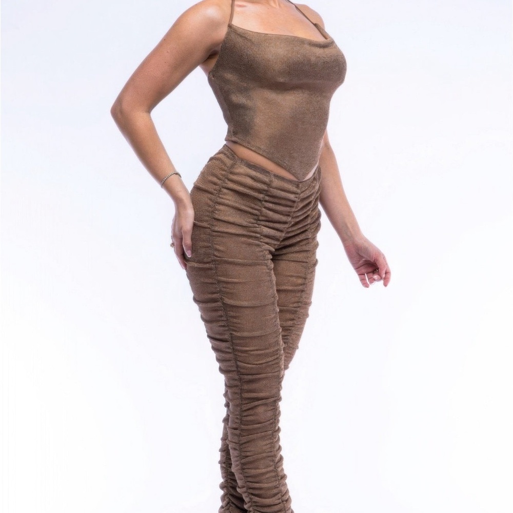 Halter Top Ruched Pants Set - Picture 3 of 4